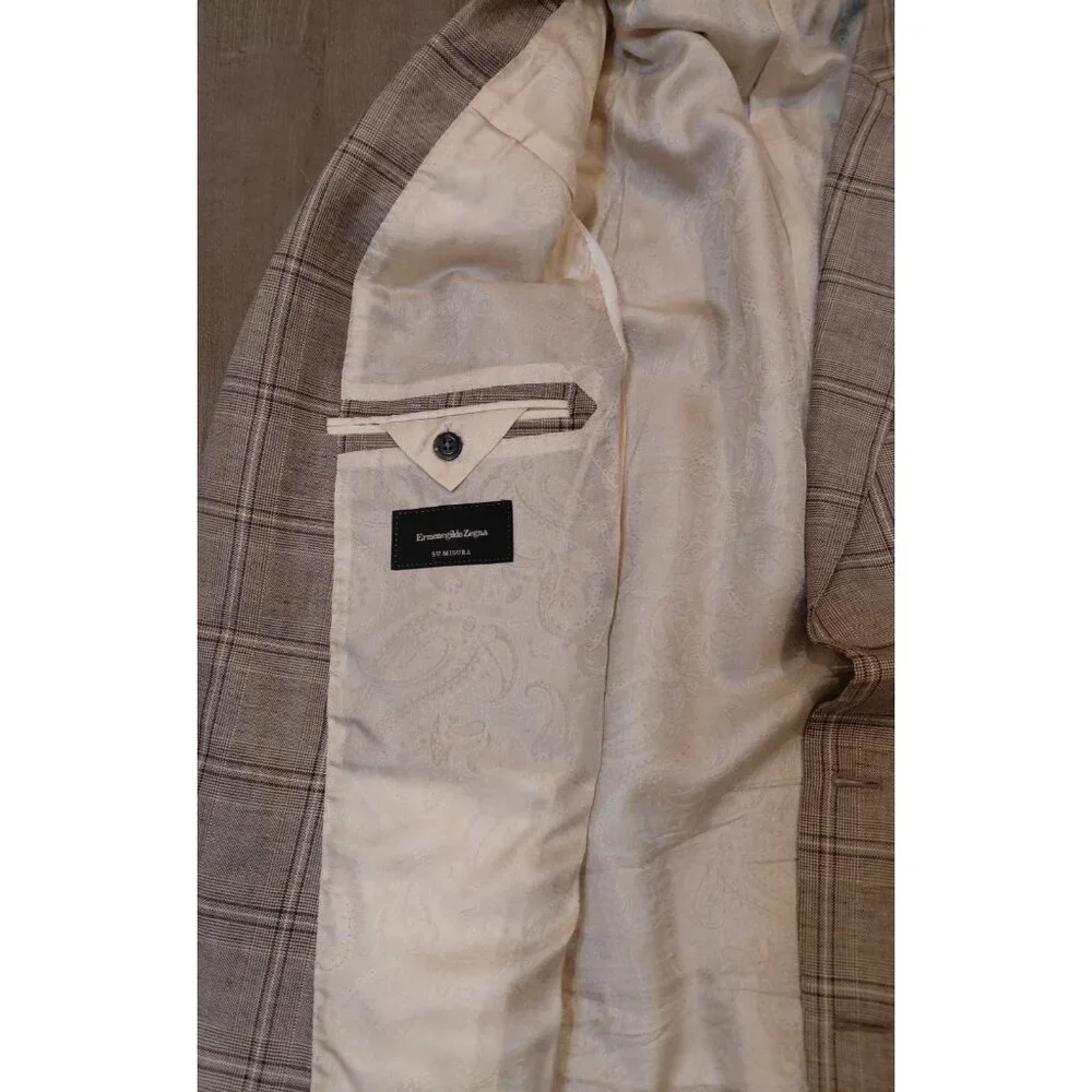 Baumans Ermenegildo Zegna Blazer Sport Coat 3-Button Linen Wool Checked‎ Blazer